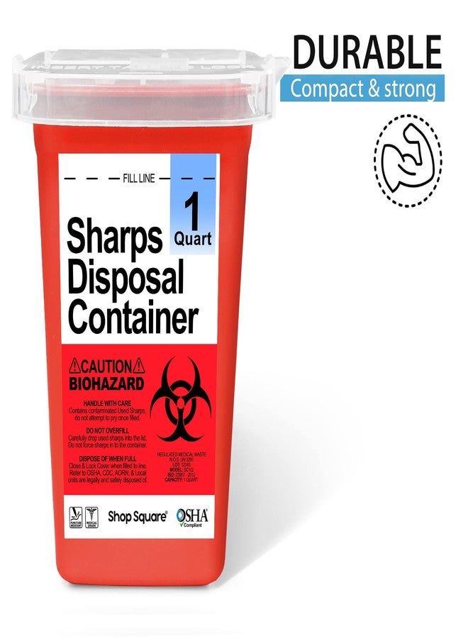 Shop Square Sharps Containers for Home Use - 1 Quart (1-Pack) Biohazard Syringe and Needle Disposal Containers - Small Sharps Box for Travel and Professional Use - Image 4